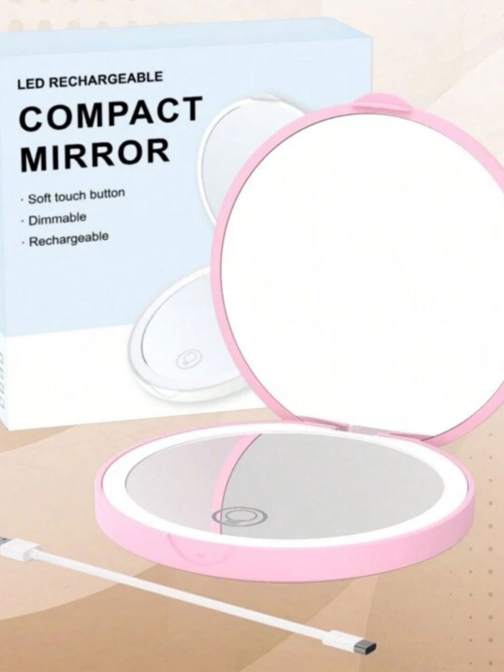 LED Compact Makeup Mirror 1X 2X Magnifying Rechargeable Lighted Pocket